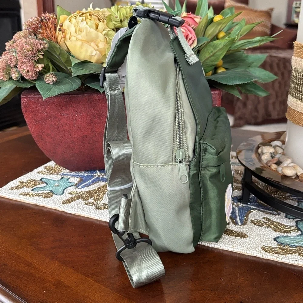 Brand New Wonder Nation Army Green Sling Bag Zippered Mini Backpack w/ Patches